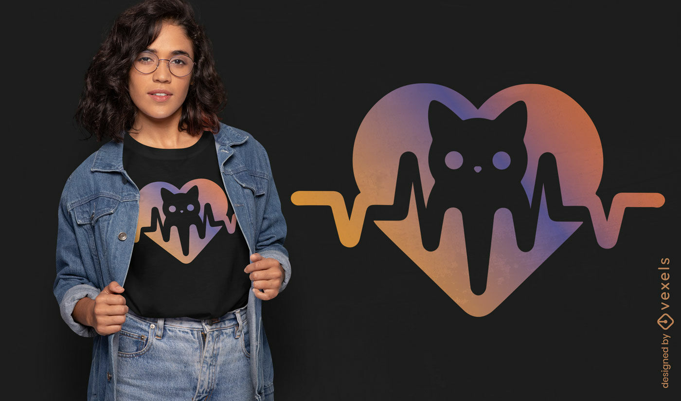 Diseño de camiseta con el corazón de gato y el amor