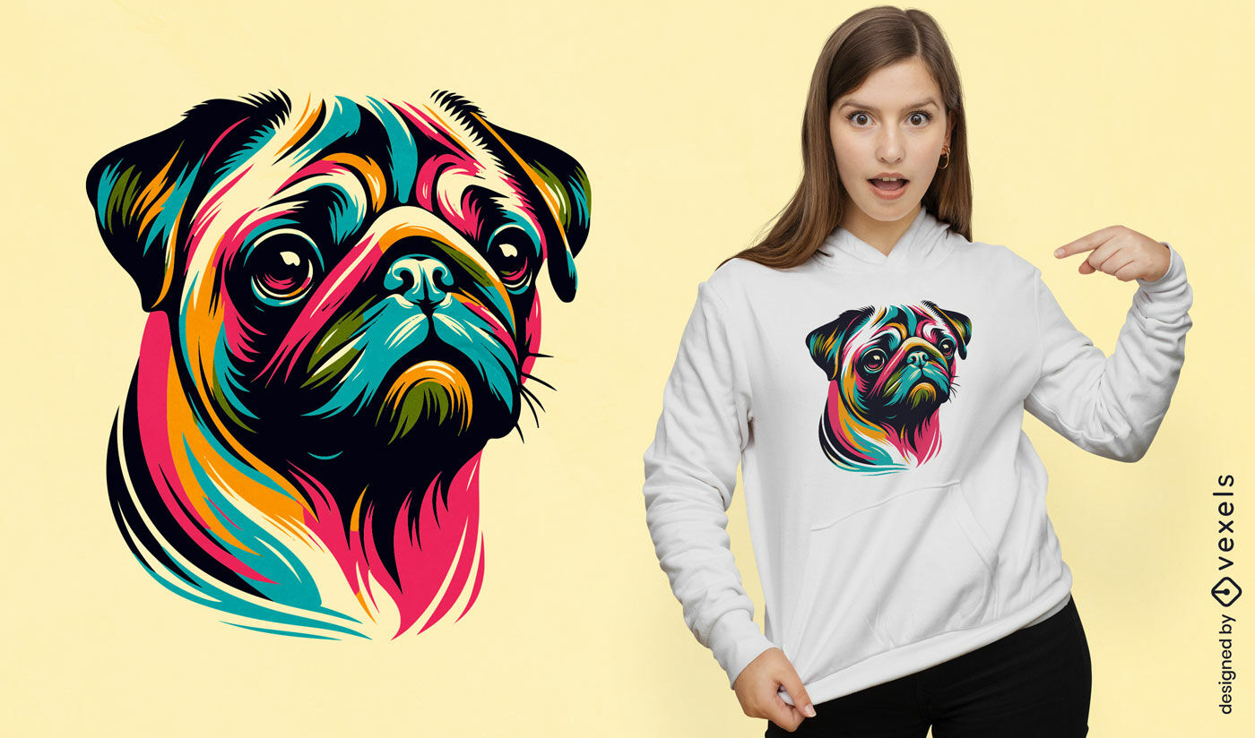 Diseño de camiseta de pug en estilo pop art