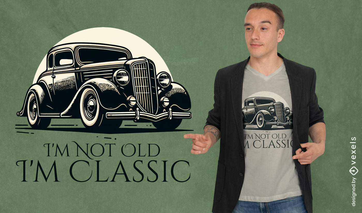 Diseño de camiseta vintage de coche clásico.