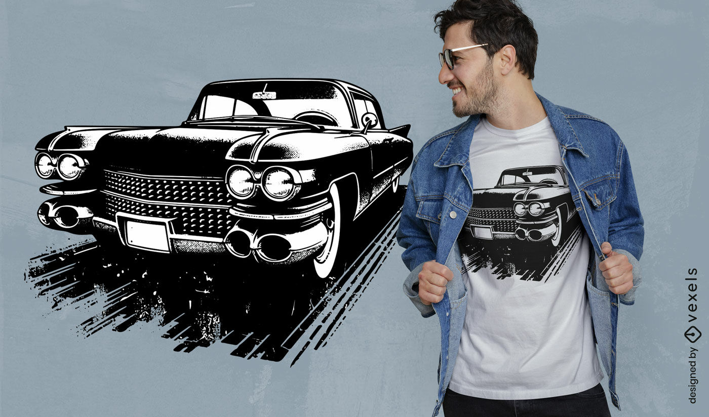 Design clássico de camiseta com esboço de Cadillac