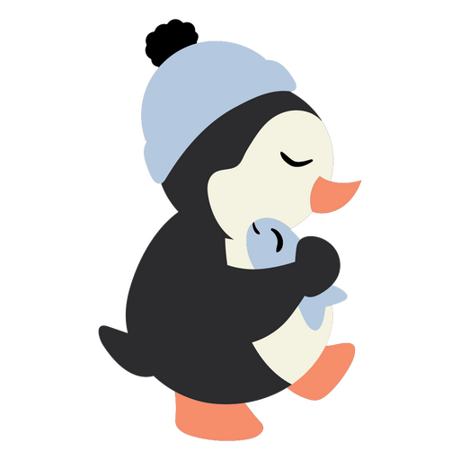 Cute penguin holding a baby fish design PNG Design