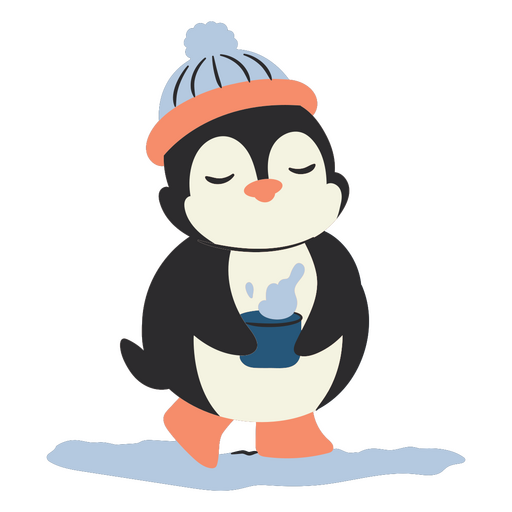 Ilustración de un lindo pingüino de invierno bebiendo chocolate caliente Diseño PNG