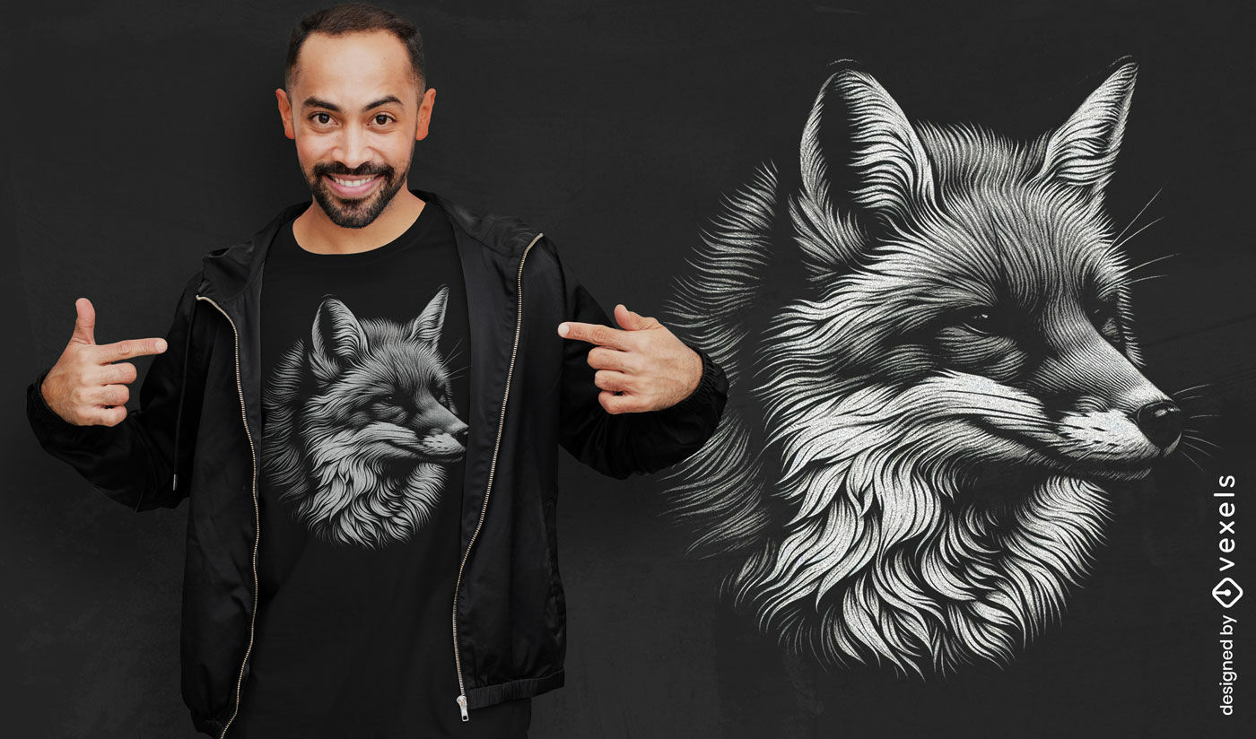 Wild fox monochromatic portrait t-shirt design