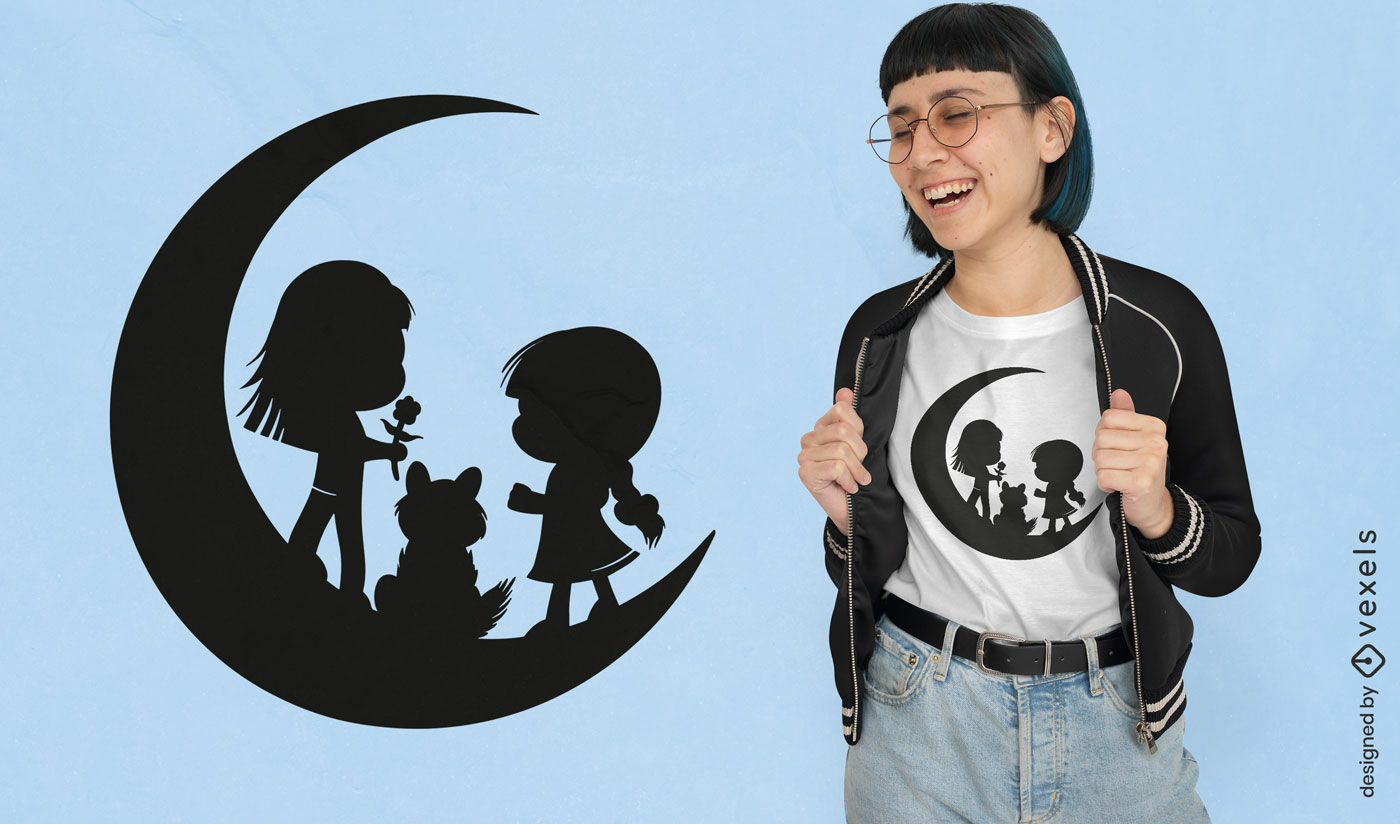 Design de camiseta com silhueta infantil da lua