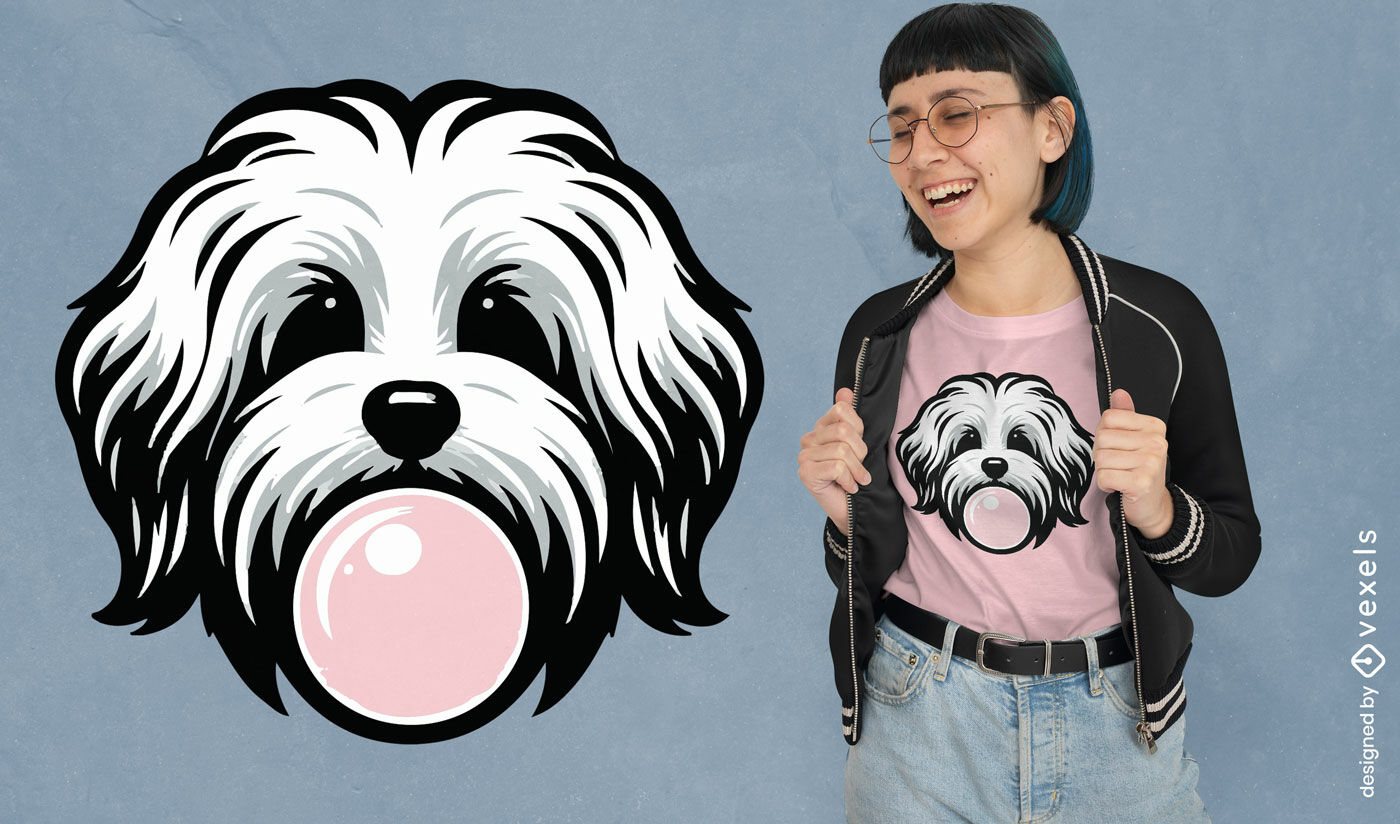 Diseño de camiseta con perro de chicle