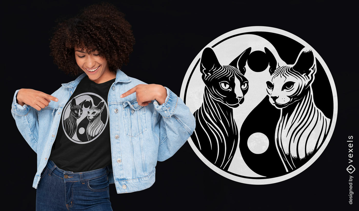 Design de camiseta com símbolo de gatos Yin yang