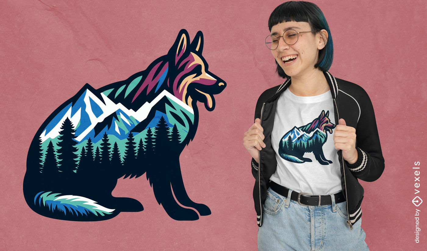 Design de camiseta com paisagem de cão da montanha