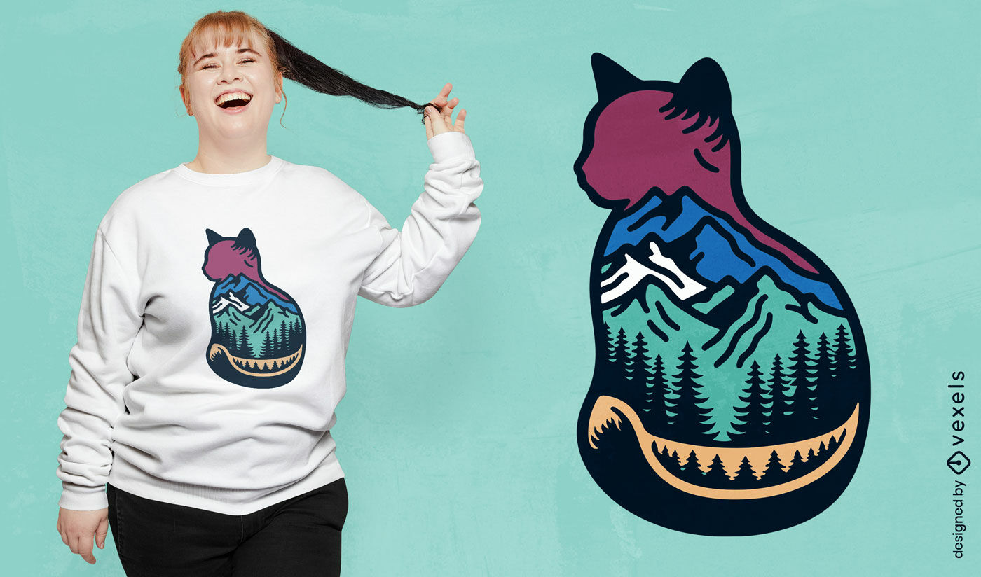 Design de camiseta com paisagem de gato da montanha