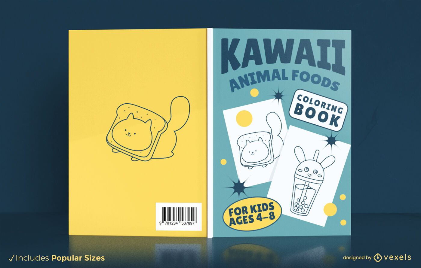 Design de capa de livro de colorir com comida de animais kawaii