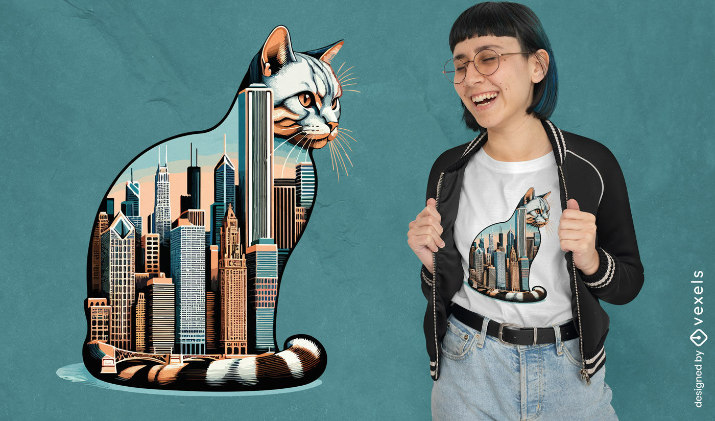 Diseño de camiseta con gato y silueta de Chicago