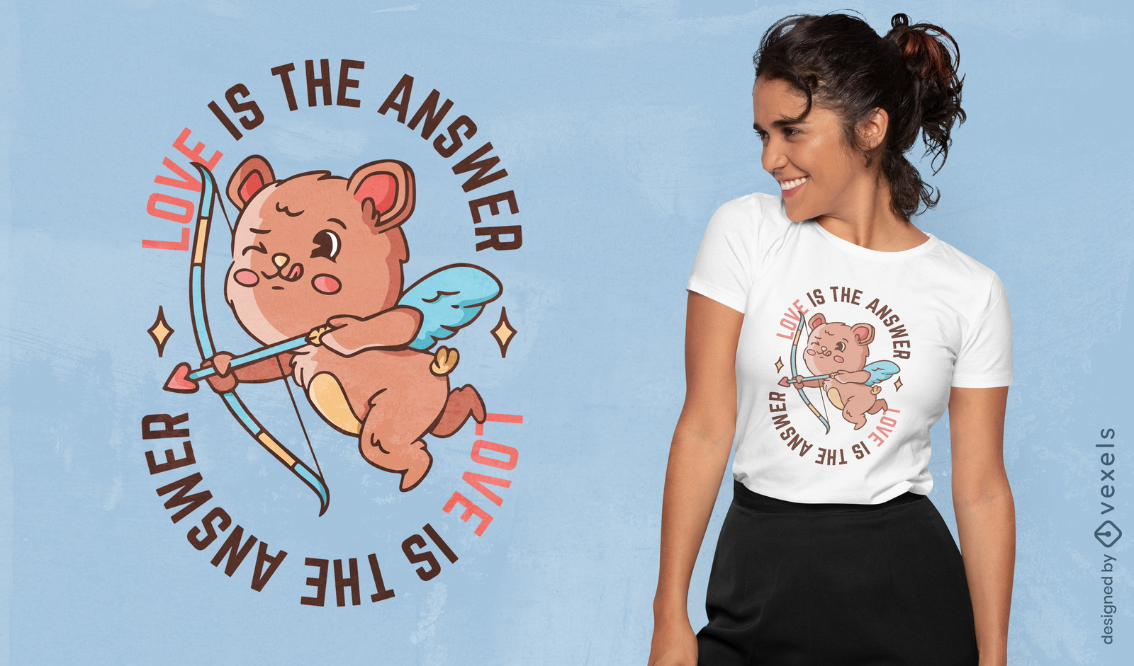 Design de camiseta de dia dos namorados com urso cupido