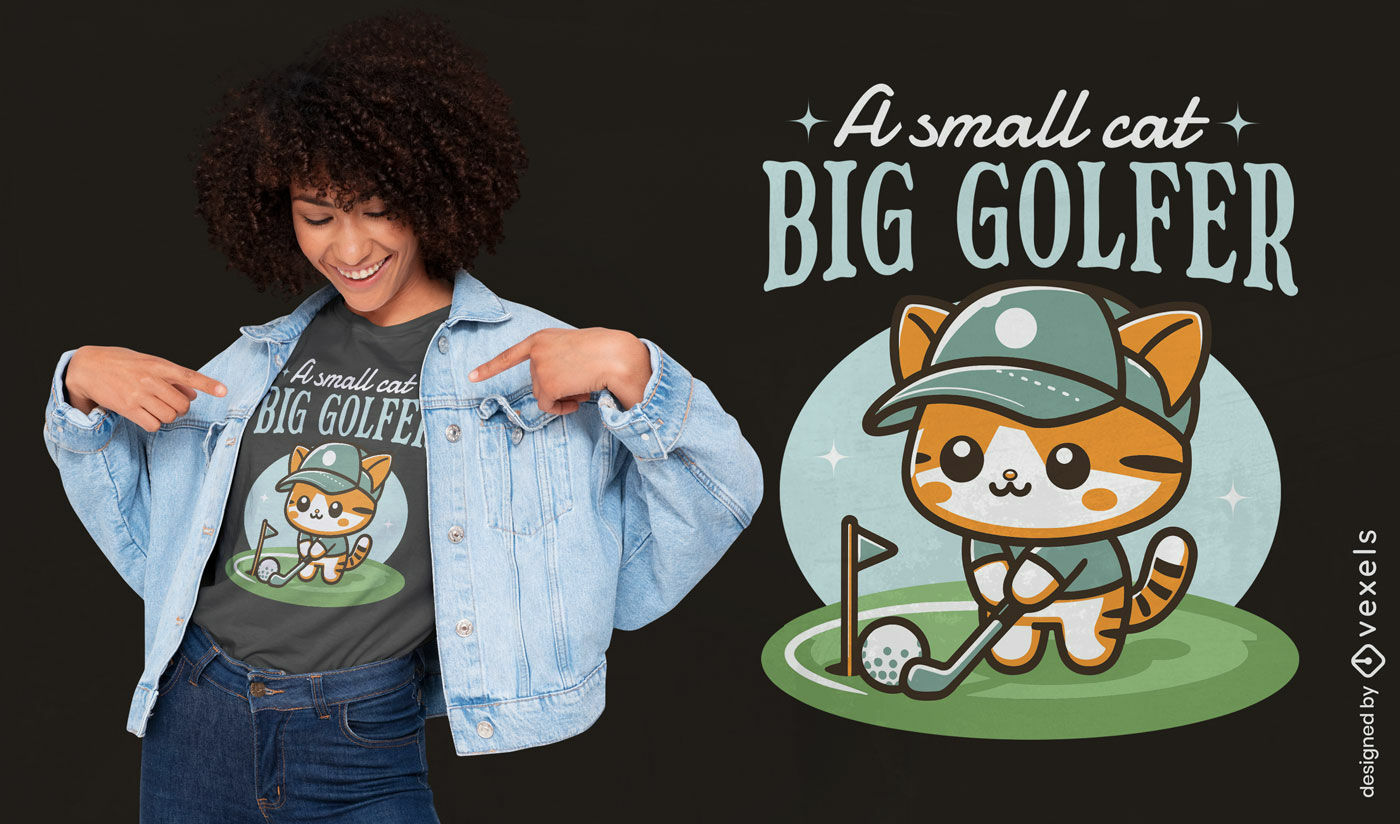 Design de camiseta com gato golfista