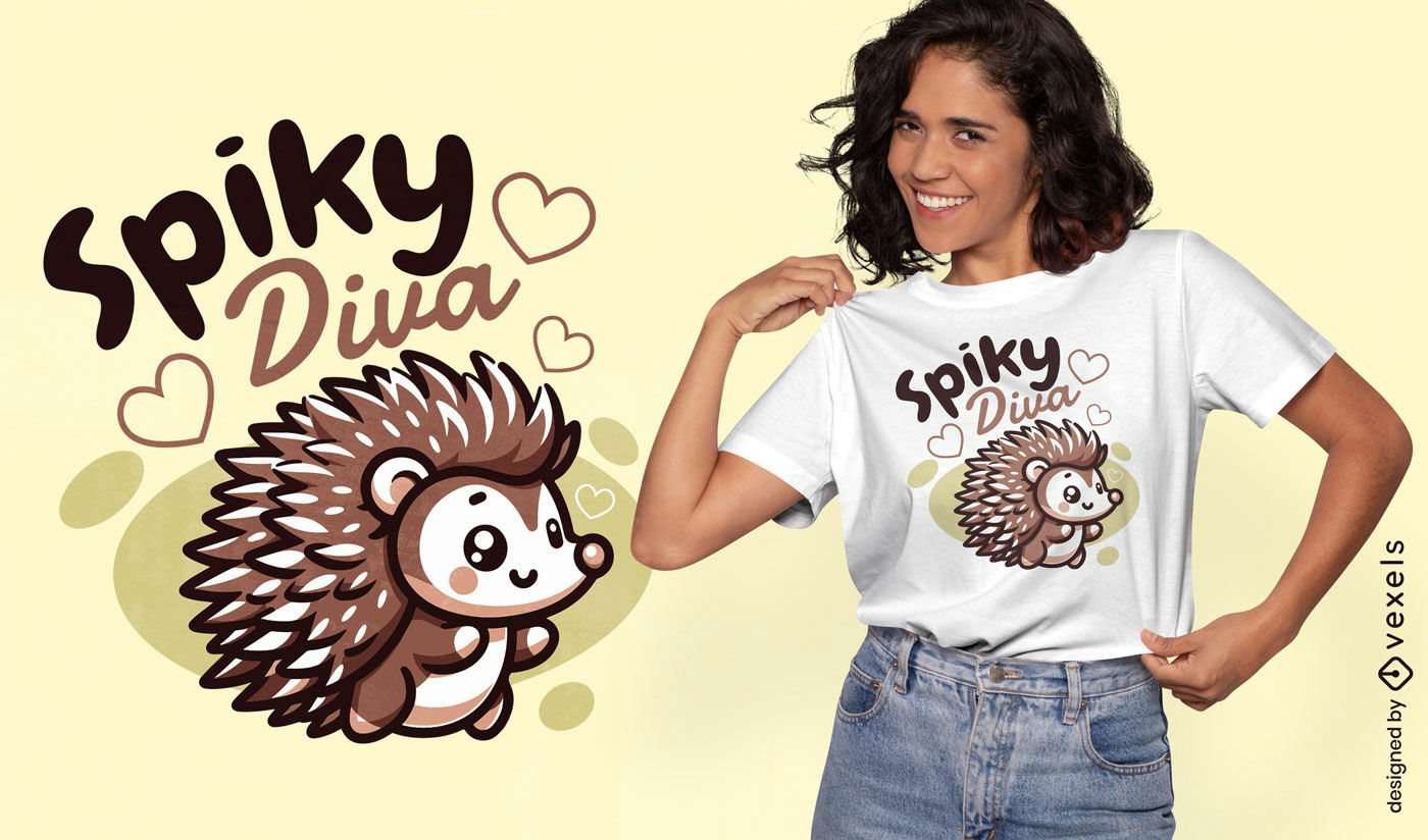 Diseño de camiseta con erizo diva puntiagudo