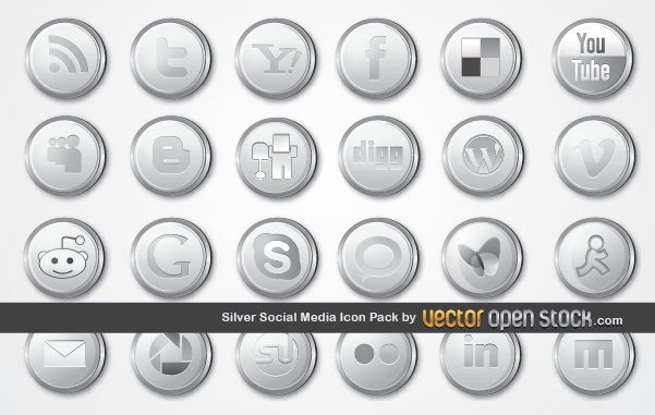 Pacote de ícones de mídia social prata
