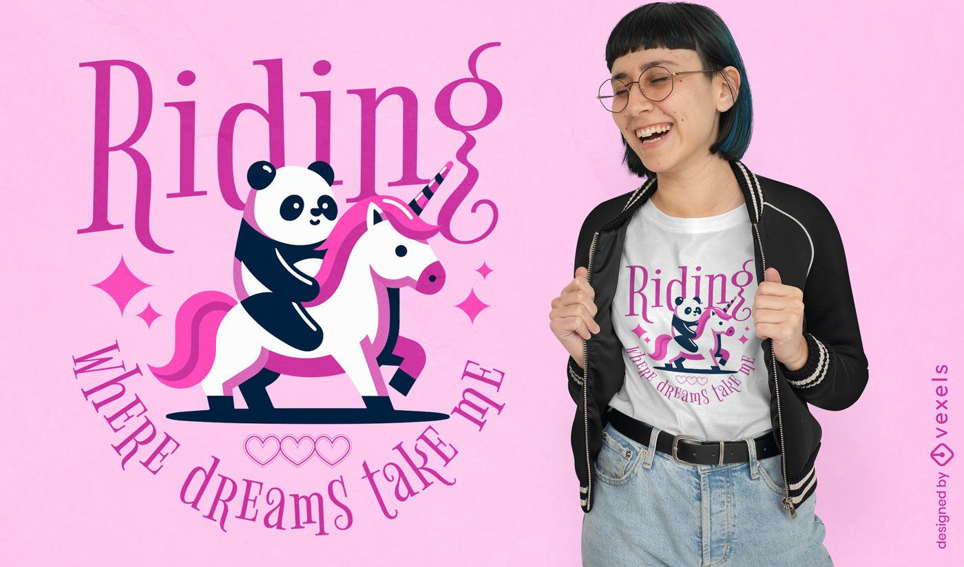 Diseño de camiseta con sueños de unicornio y panda