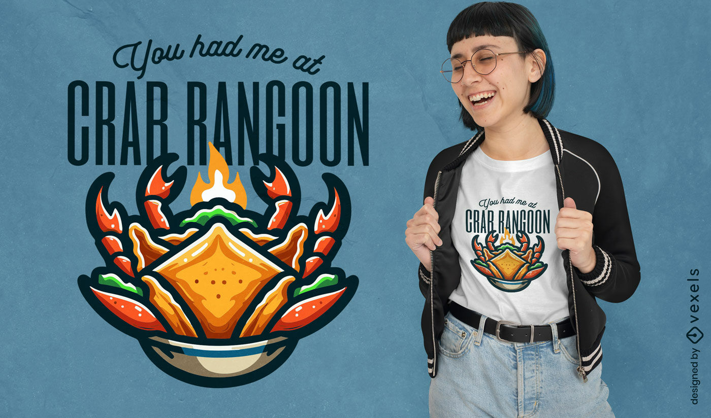 Diseño de camiseta con el mensaje "Amor por el cangrejo Rangoon"