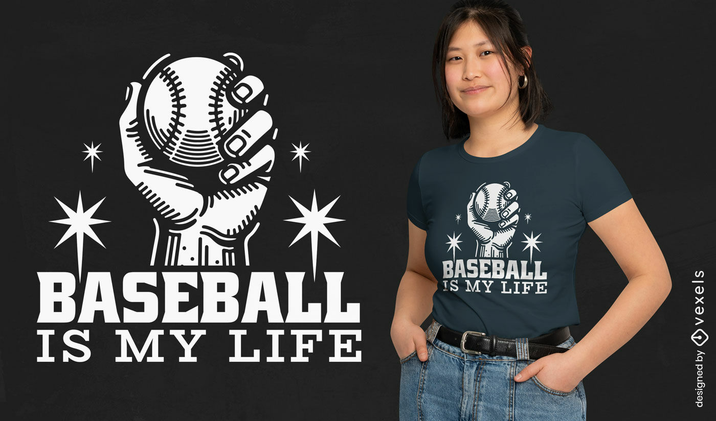 Diseño de camiseta con frase "Pasión por el béisbol"