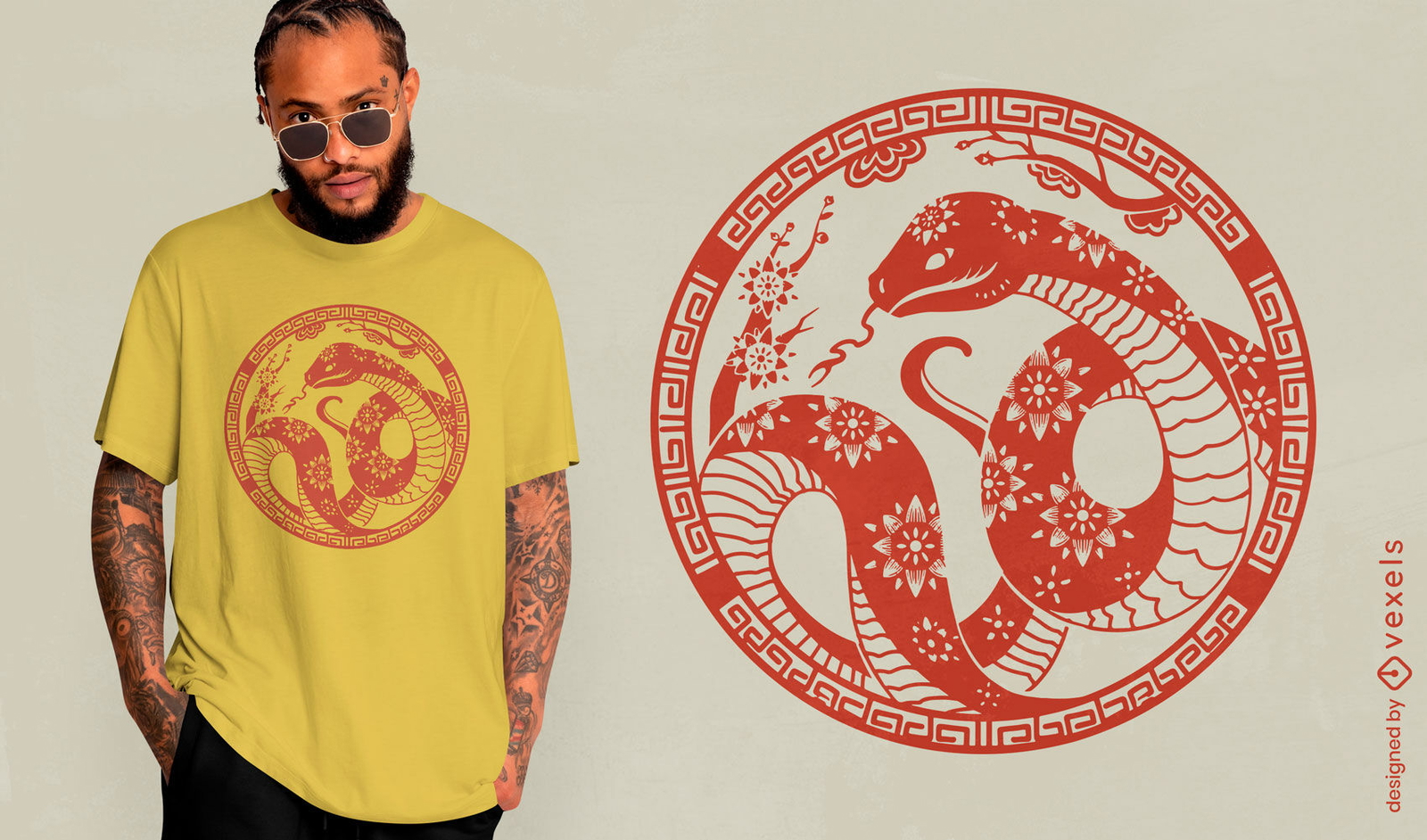 Diseño de camiseta con serpiente tradicional china.