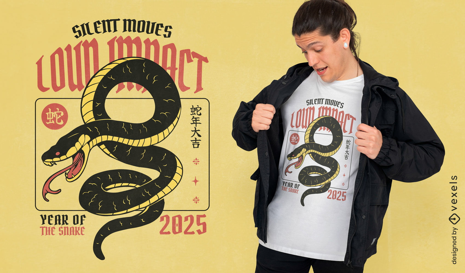 Diseño de camiseta con la serpiente del zodíaco chino: movimientos silenciosos