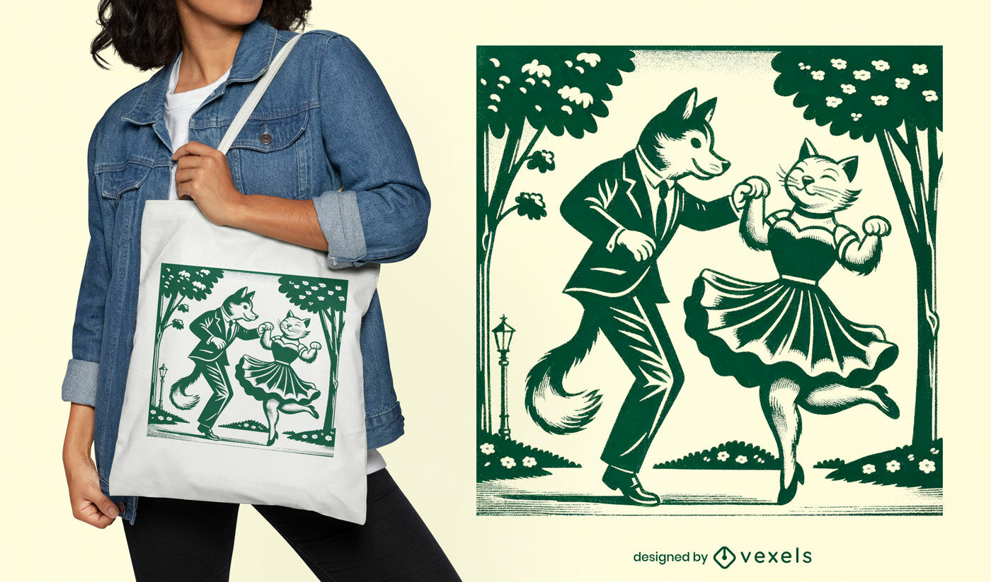 Dancing foxes tote bag design