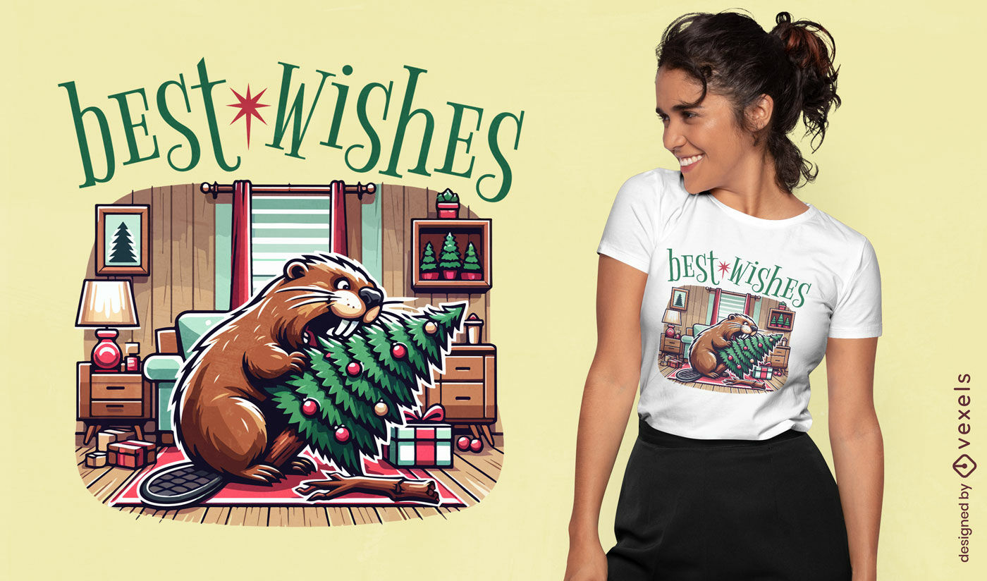 Christmas beaver wishes t-shirt design