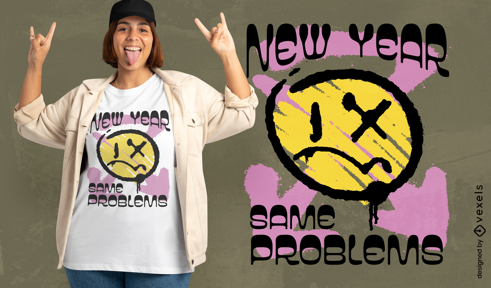 Diseño de camiseta con graffitis de Año Nuevo con los mismos problemas