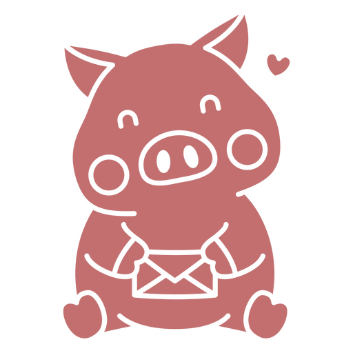 Cute pink pig holding an email design PNG Design