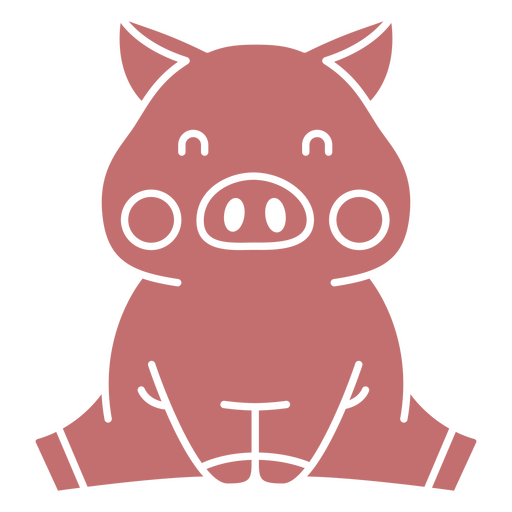 Cerdo de dibujos animados de color rosa sentado sobre sus ancas Diseño PNG