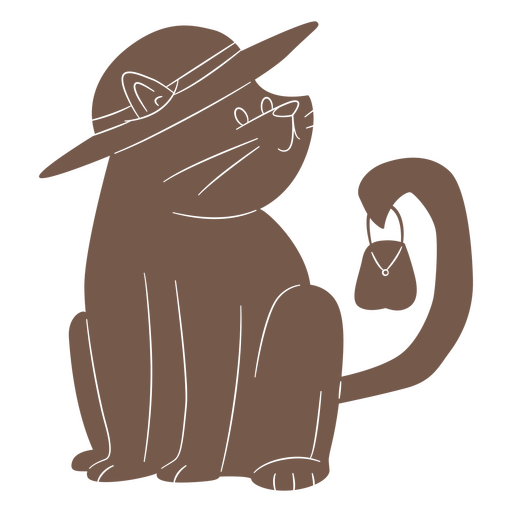 Ilustración elegante de gato con sombrero y bolso. Diseño PNG