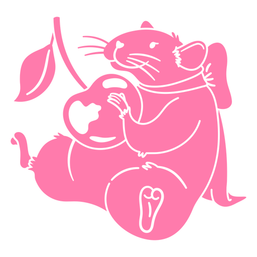 Diseño divertido de rata rosa con manzana. Diseño PNG