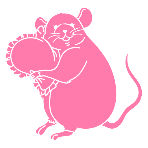 Adorable ratón rosa sosteniendo una almohada con diseño de corazón. Diseño PNG
