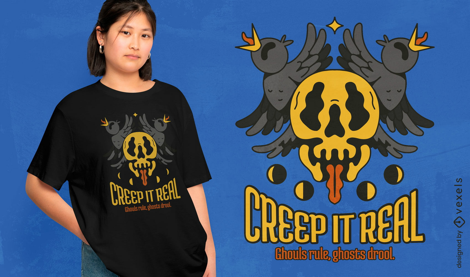 Diseño de camiseta de Halloween con calavera espeluznante