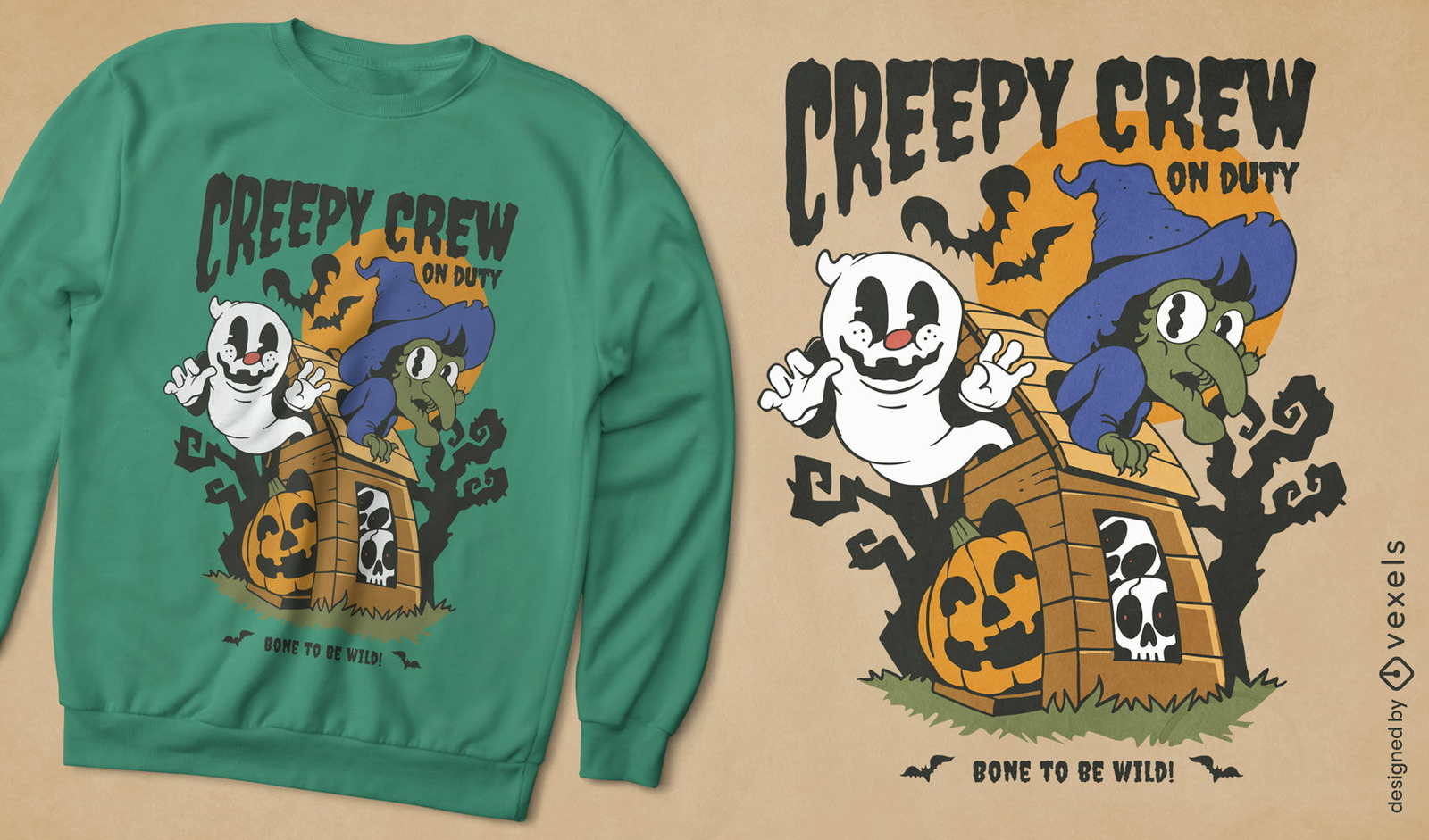 Diseño de camiseta retro de Halloween con fantasmas