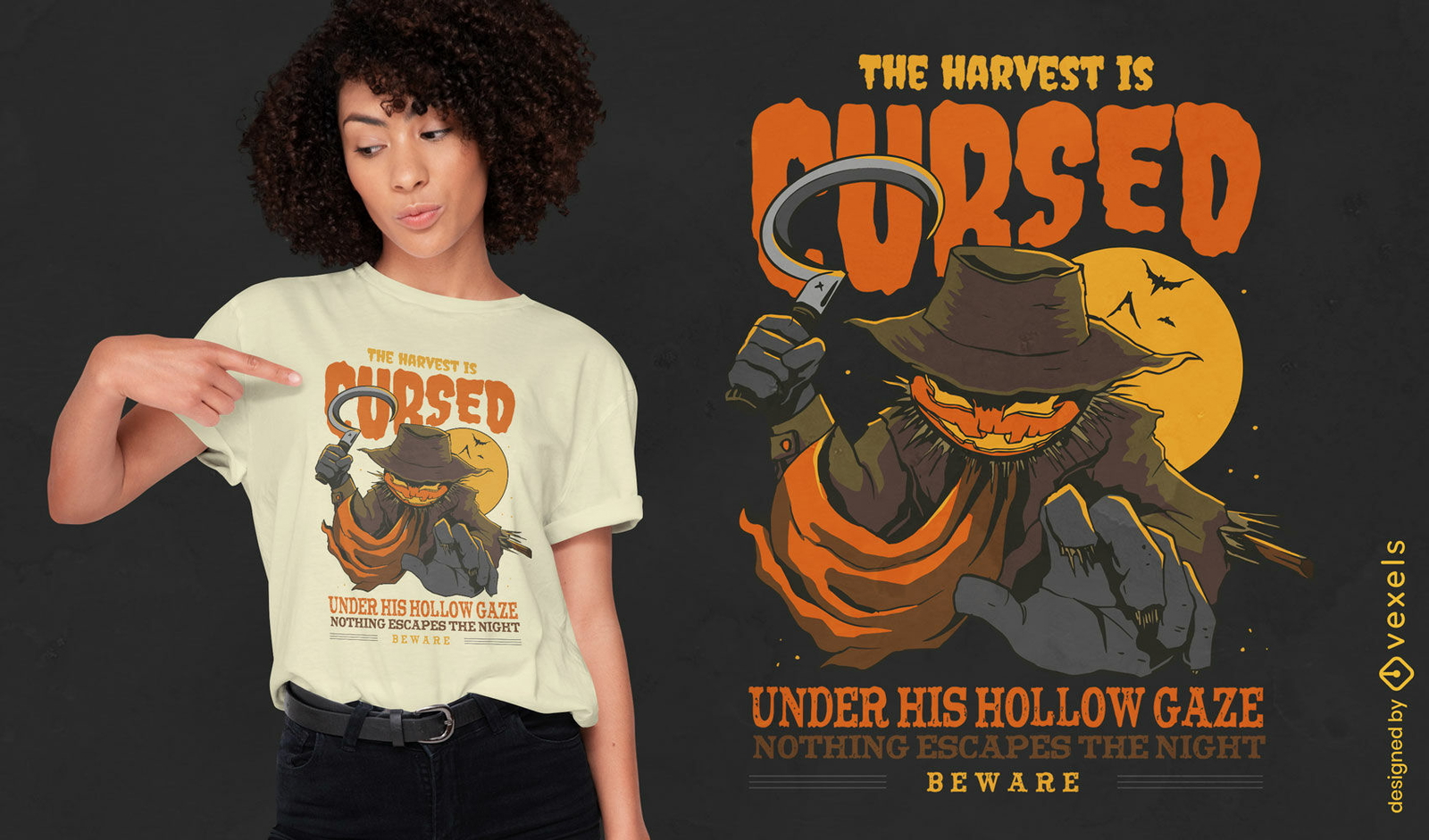 Design de camiseta de Halloween com espantalho escuro
