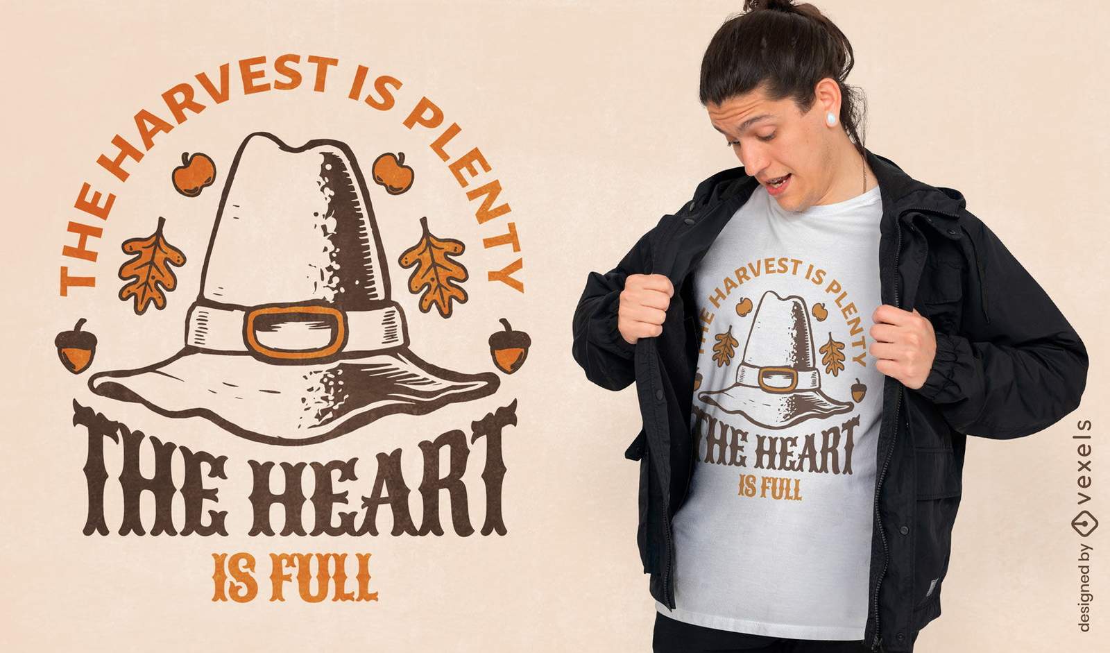 Design de camiseta com chapéu de peregrino da colheita
