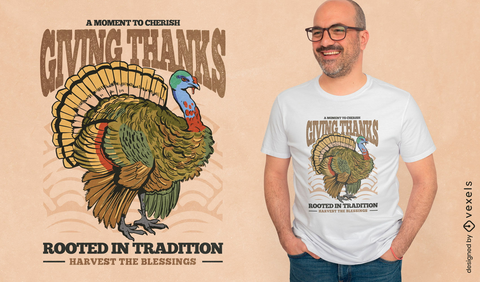 Traditional thanksgiving turkey t-shirt design
