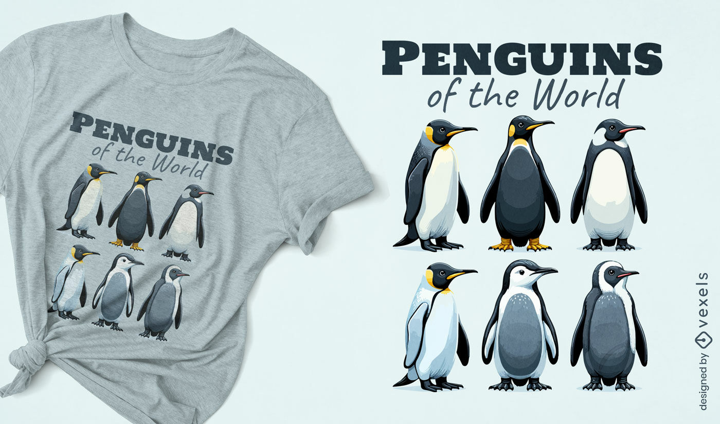 Diseño de camiseta de Pingüinos del Mundo