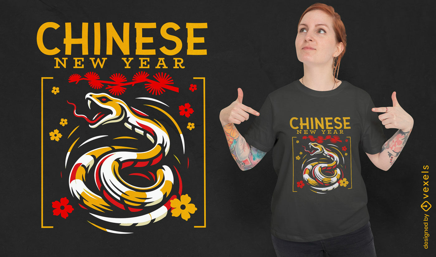 Diseño de camiseta con serpiente china festiva