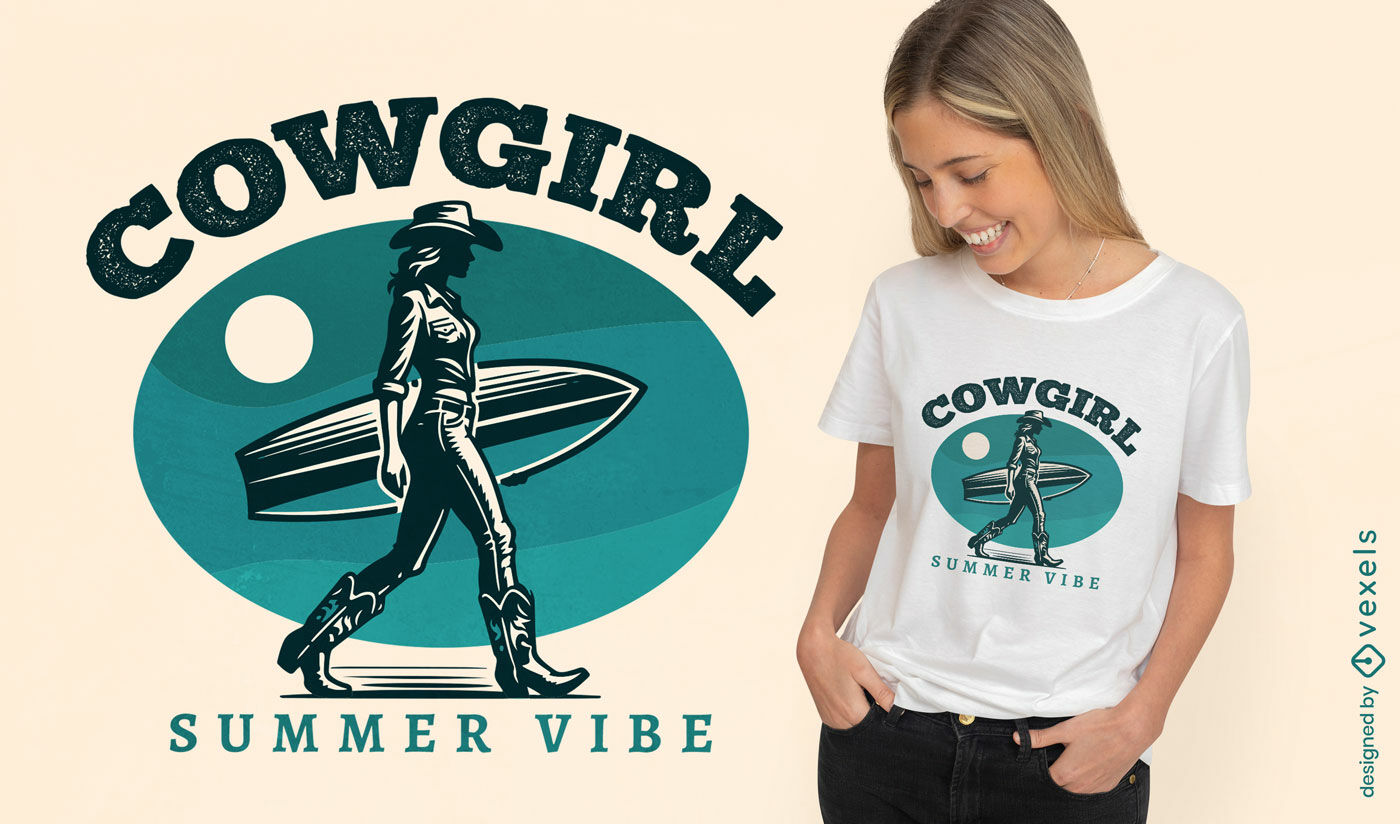 Design de camiseta de surfe de cowgirl retrô