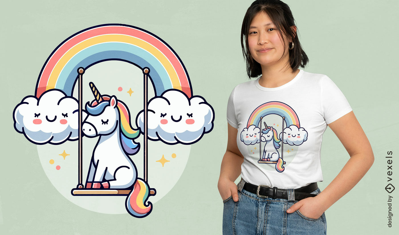 Diseño de camiseta con columpio de unicornio mágico