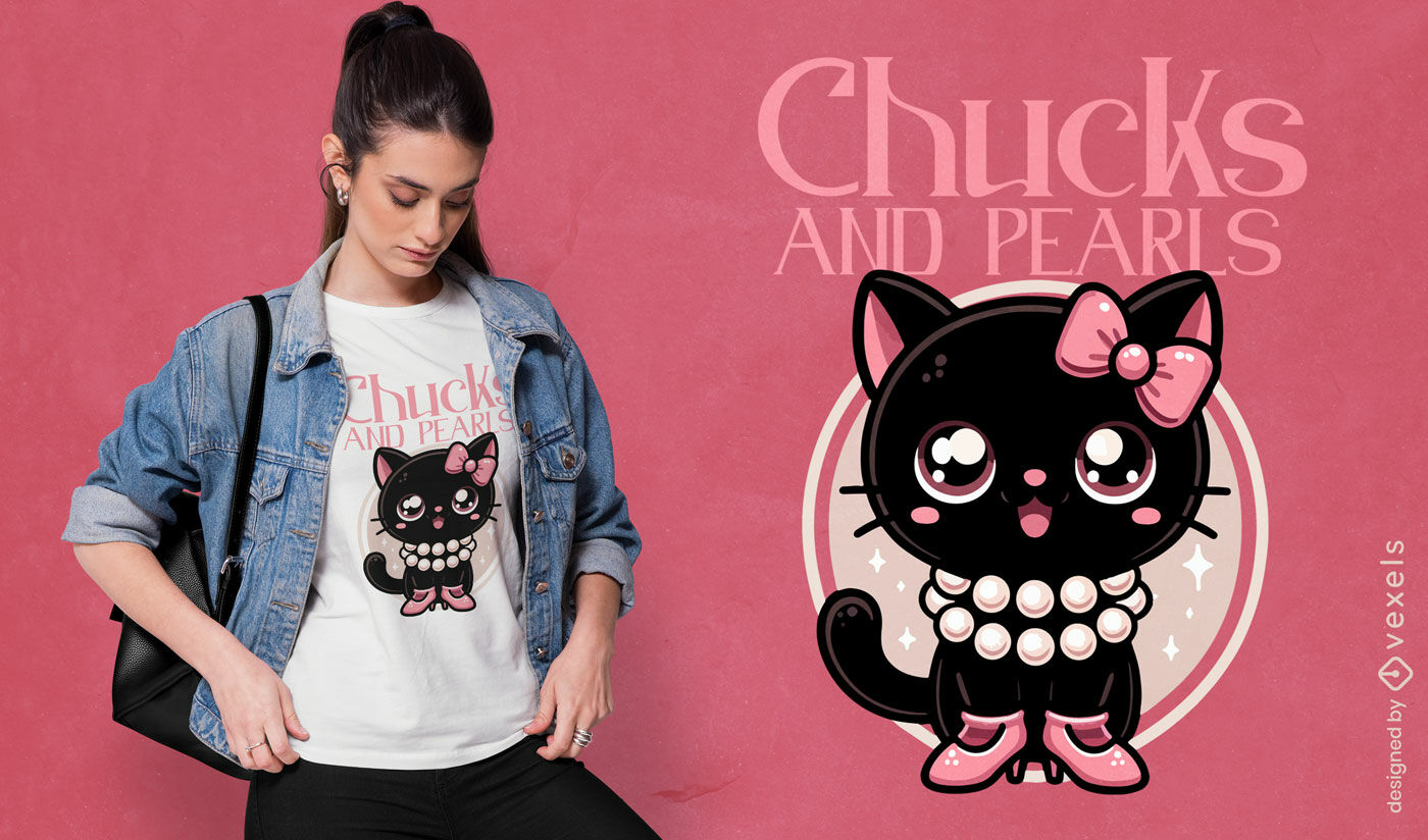 Diseño de camiseta con personaje de gato de moda.