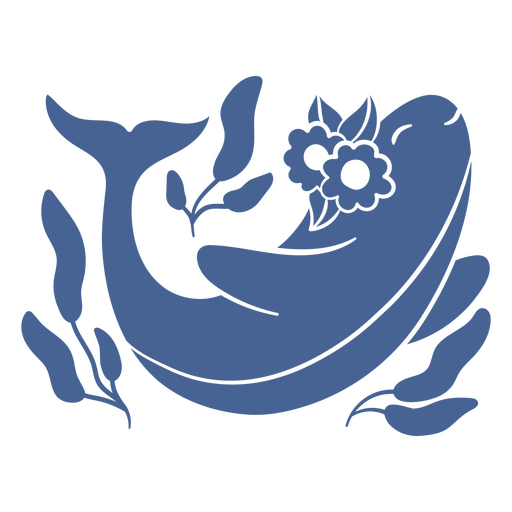 Blue whale design with a flower PNG Design