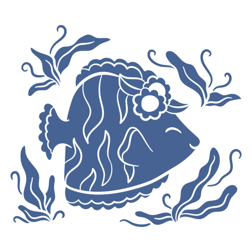 Desenho de peixe com flor na cabeça Desenho PNG