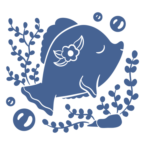 Ilustración de pez juguetón con acentos florales Diseño PNG