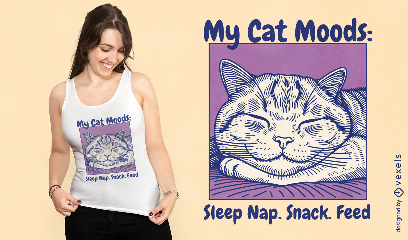 Diseño de camiseta con el mensaje "Gato durmiendo la siesta"