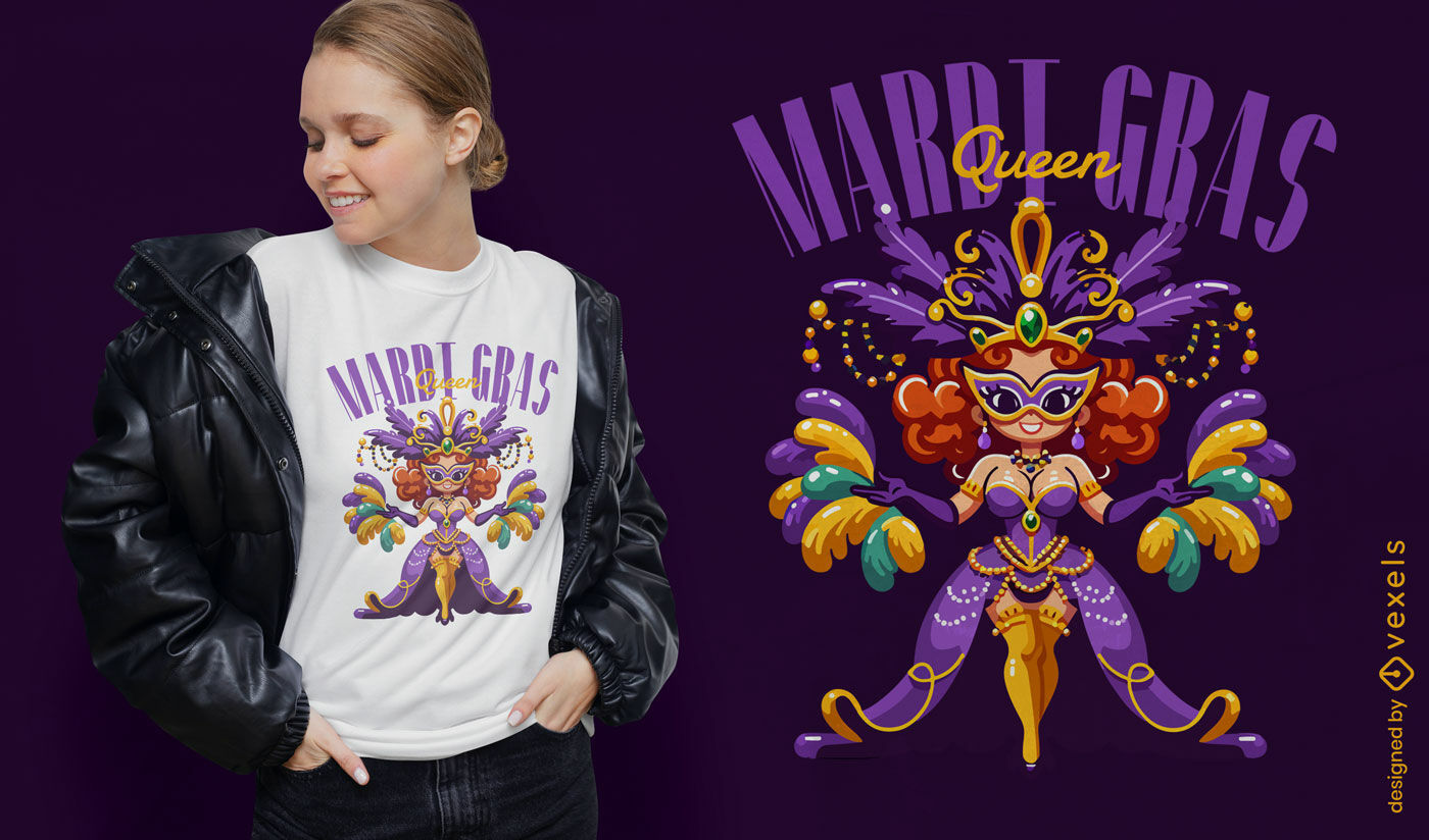 Diseño de camiseta de la reina del carnaval de Mardi Gras