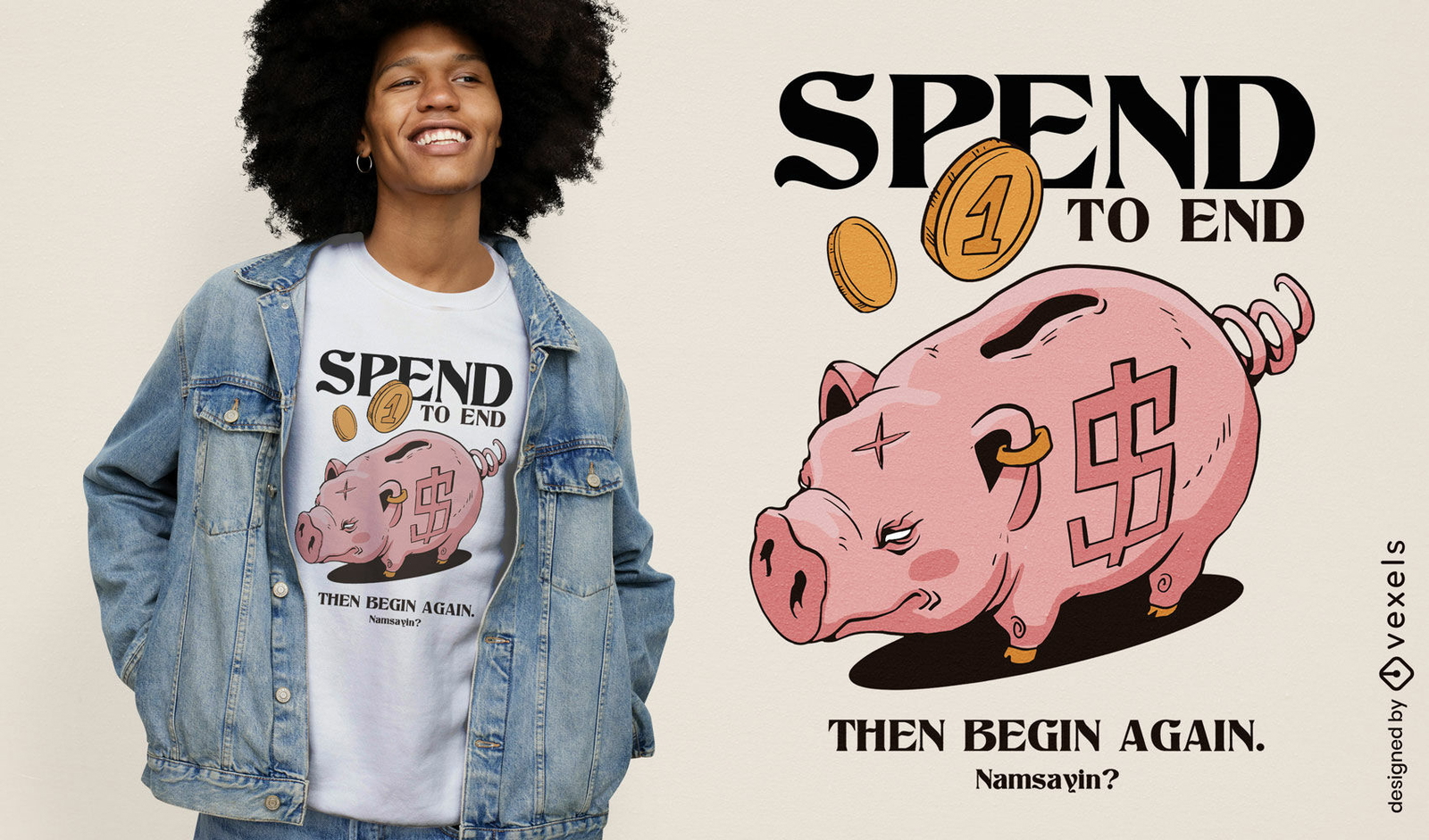 Piggy bank spend t-shirt design