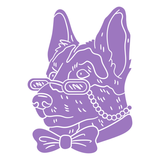 Purple dog wearing glasses and a bow tie design PNG Design