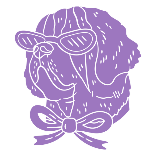 Bulldog roxo com óculos escuros e gravata borboleta  Desenho PNG