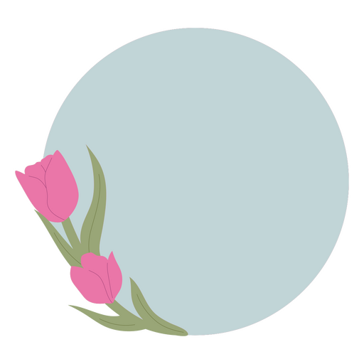 Green cricle with pink tulip PNG Design